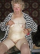 very old granny showing off and pee